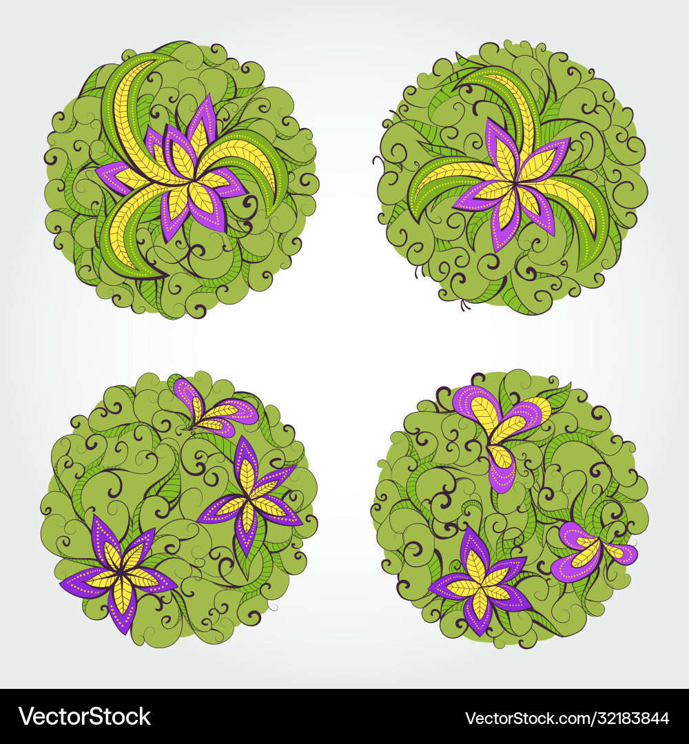Set round patterns with floral elements Vector Image