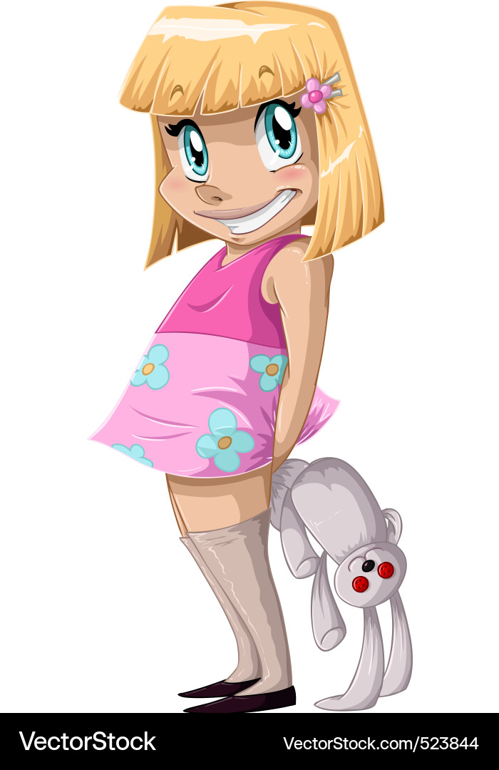 Smiling Girl with Rabbit Doll Vector Image