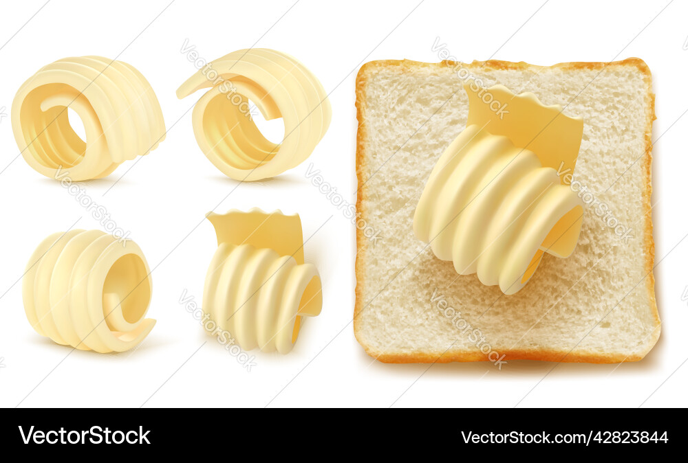 Square slices of bread with butter curl Square slices of bread with butter curl vector image