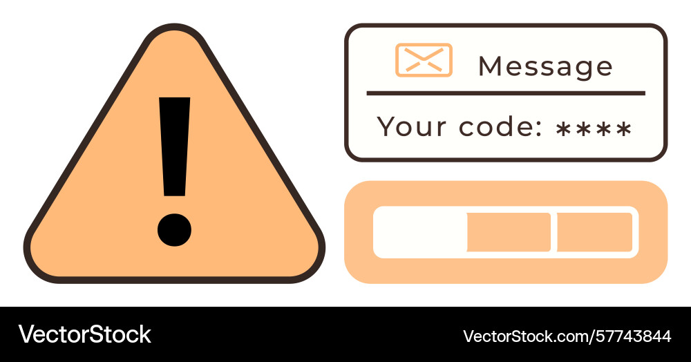 Warning alert with verification code and progress Warning alert with verification code and progress vector image