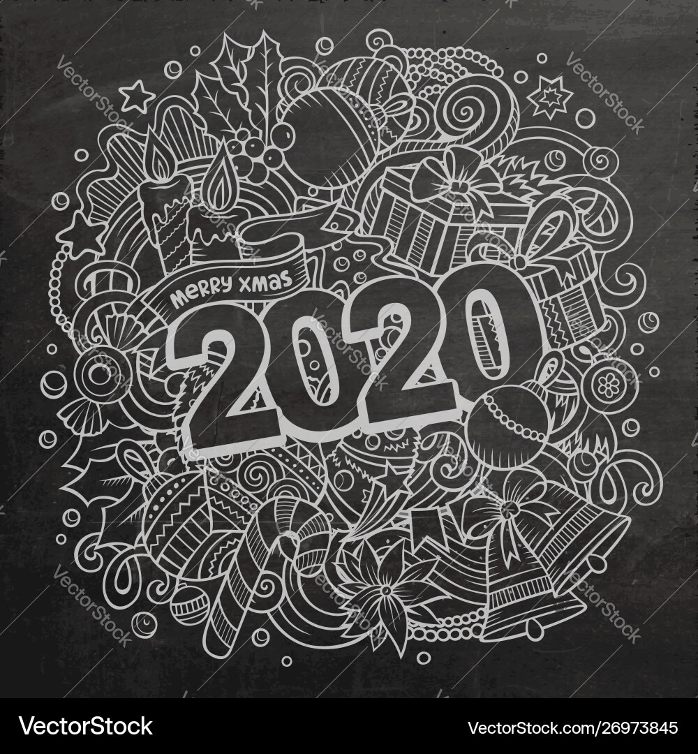 2020 doodles new year objects 2020 doodles new year objects vector image