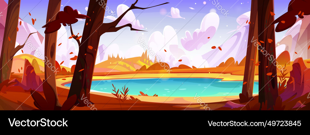 Blue lake in autumn mountain valley vector image