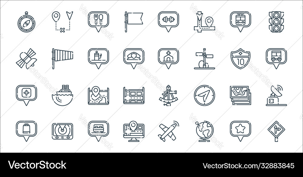 Navigation and maps line icons linear set quality Navigation and maps line icons linear set quality vector image