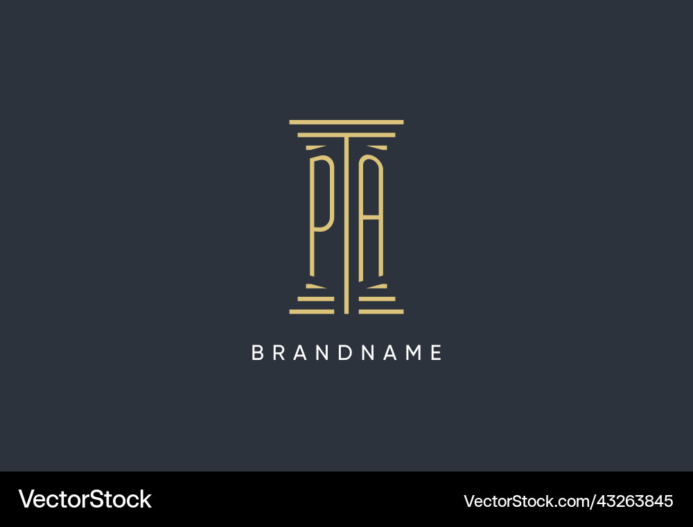 Pa initial monogram with pillar shape logo design vector image