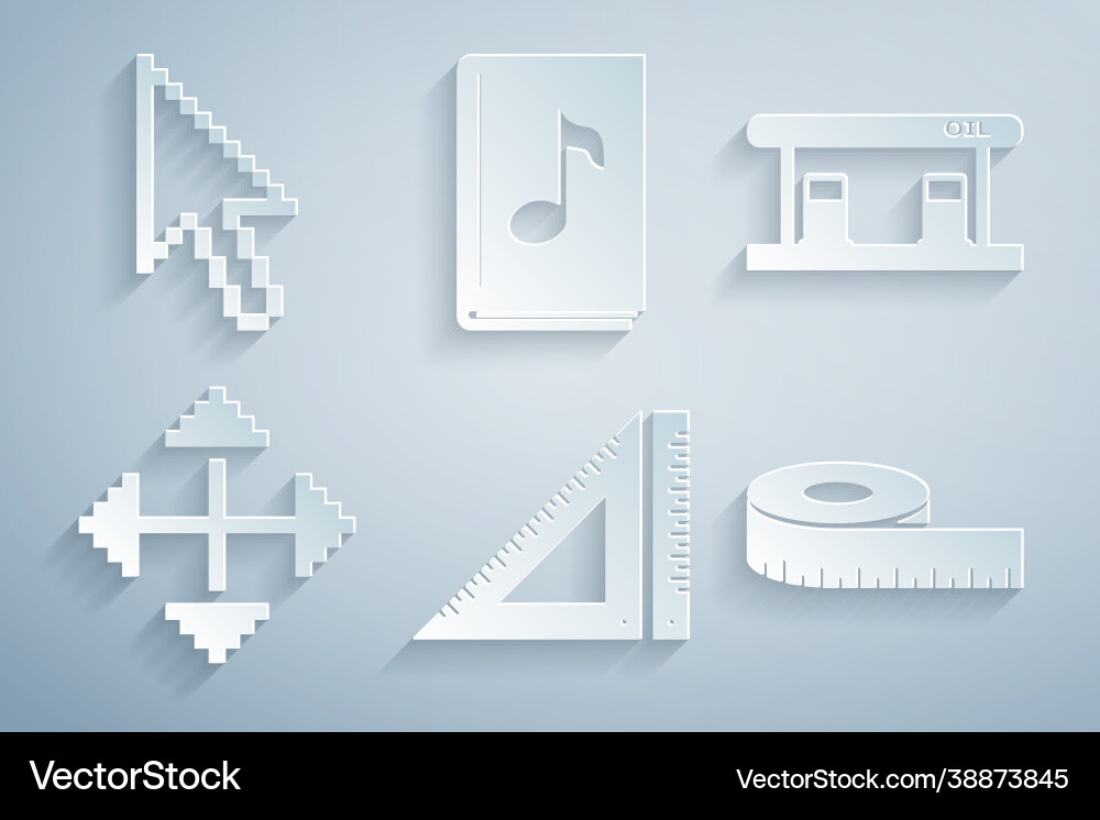 Set triangular ruler gas filling station pixel Set triangular ruler gas filling station pixel vector image