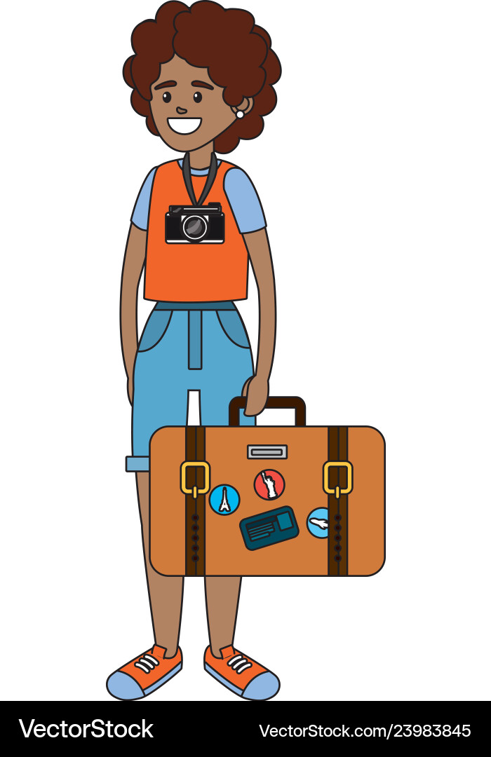 Touristische Frau Cartoon Touristische Frau Cartoon vektorbild