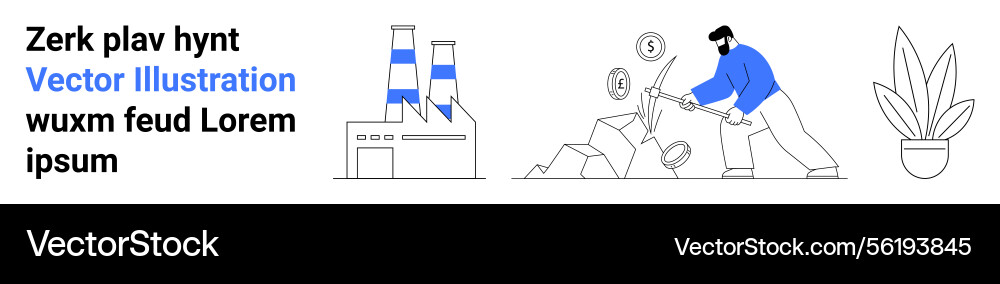 Worker mining resources with factory and potted Vector Image