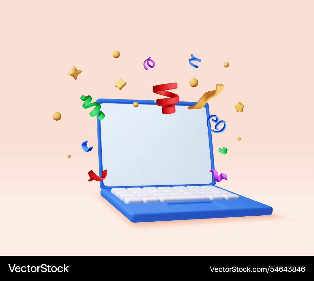 3d party confetti on mobile computer 3d party confetti on mobile computer Vector Image