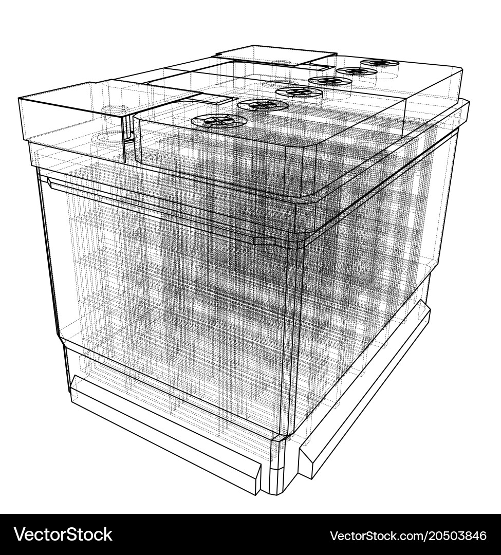 3D Wireframe Battery Car Rendering Vector Image