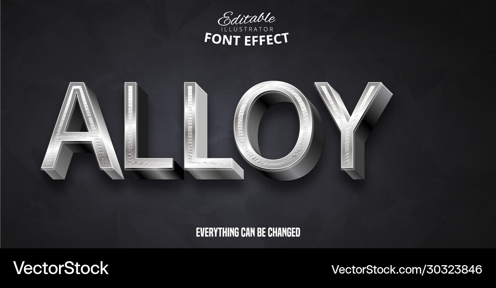 Alloy text 3d editable font effect Vector Image