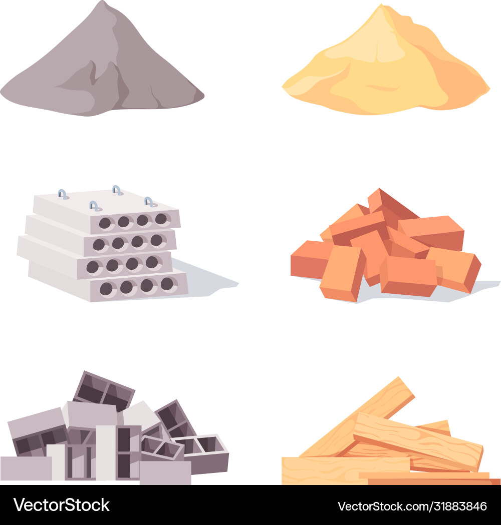 Building material set large piles gray cement Vector Image