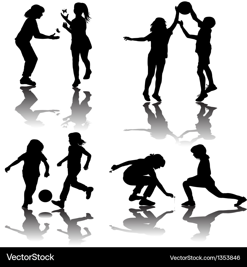 Children Silhouettes - Playful Movement Vector Image