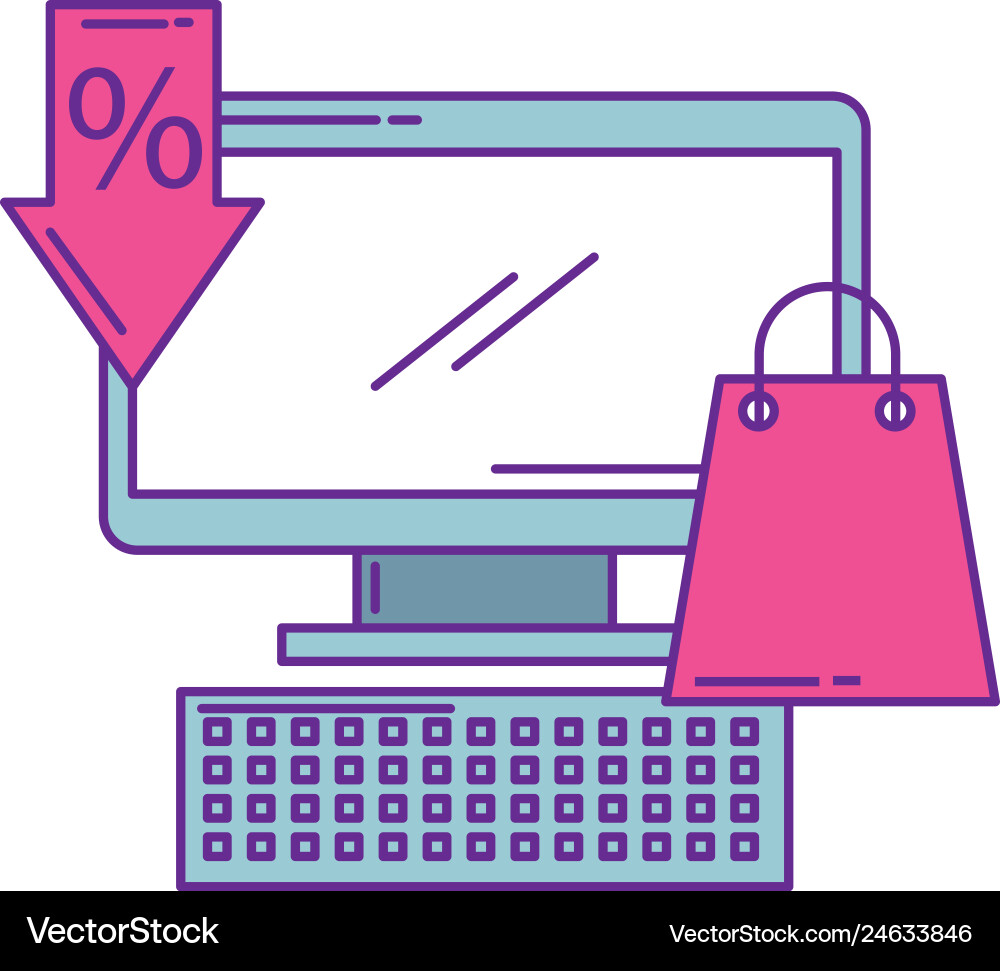 Desktop computer with set icons Vector Image