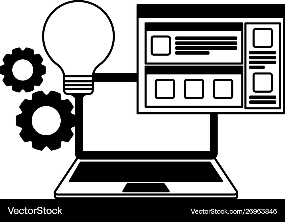 Laptop computer with webpage and bulb Vector Image