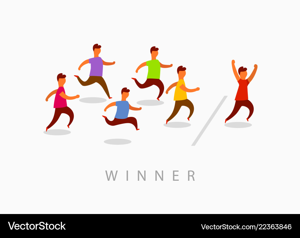 Man crossing finish line finishing first in a race Man crossing finish line finishing first in a race vector image