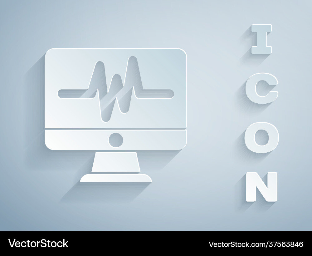 Paper cut computer monitor with cardiogram icon Paper cut computer monitor with cardiogram icon vector image