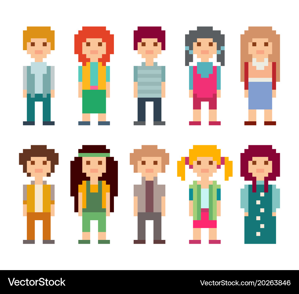 Pixel Art Character Set Vector Image
