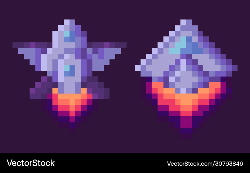 Pixel game spaceship transportation floating set vector image