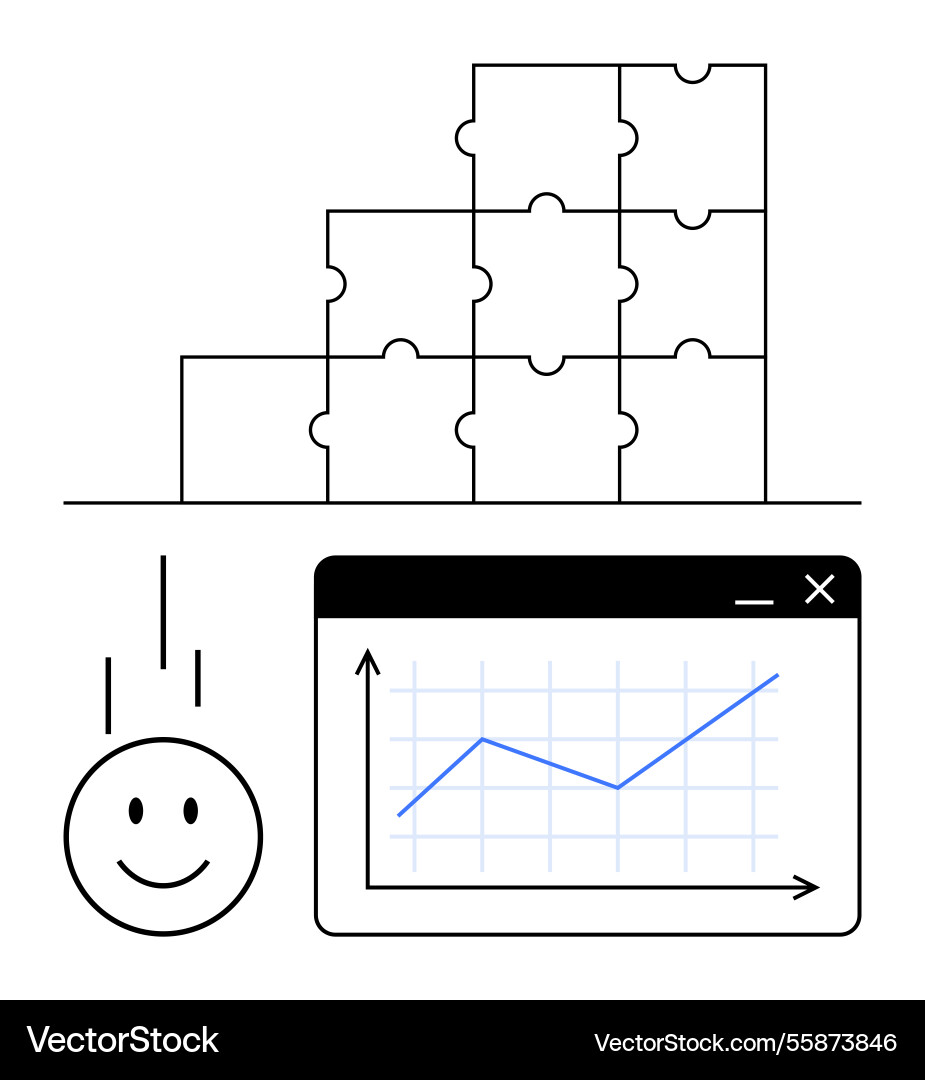 Puzzle blocks happy face and graph representing Puzzle blocks happy face and graph representing vector image