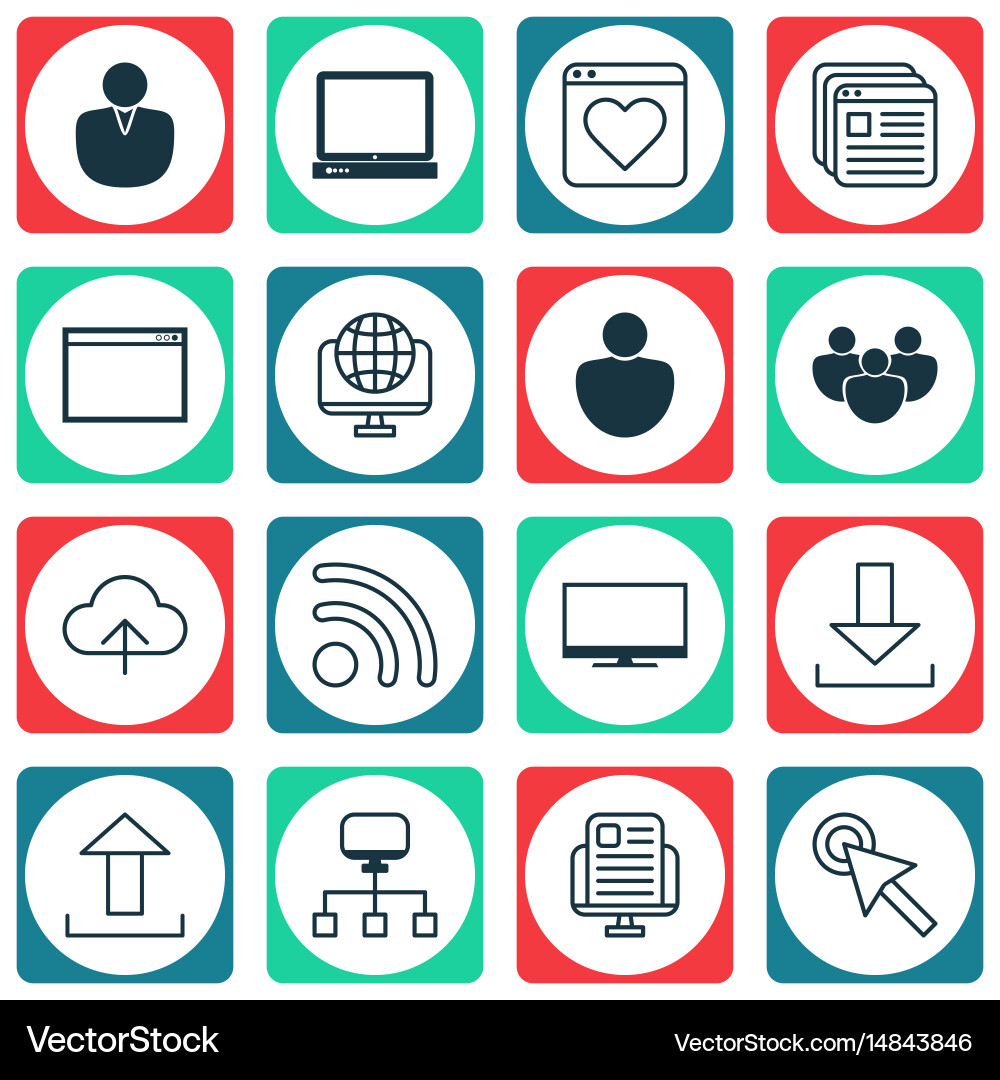 Set of 16 web icons includes login wifi account Vector Image