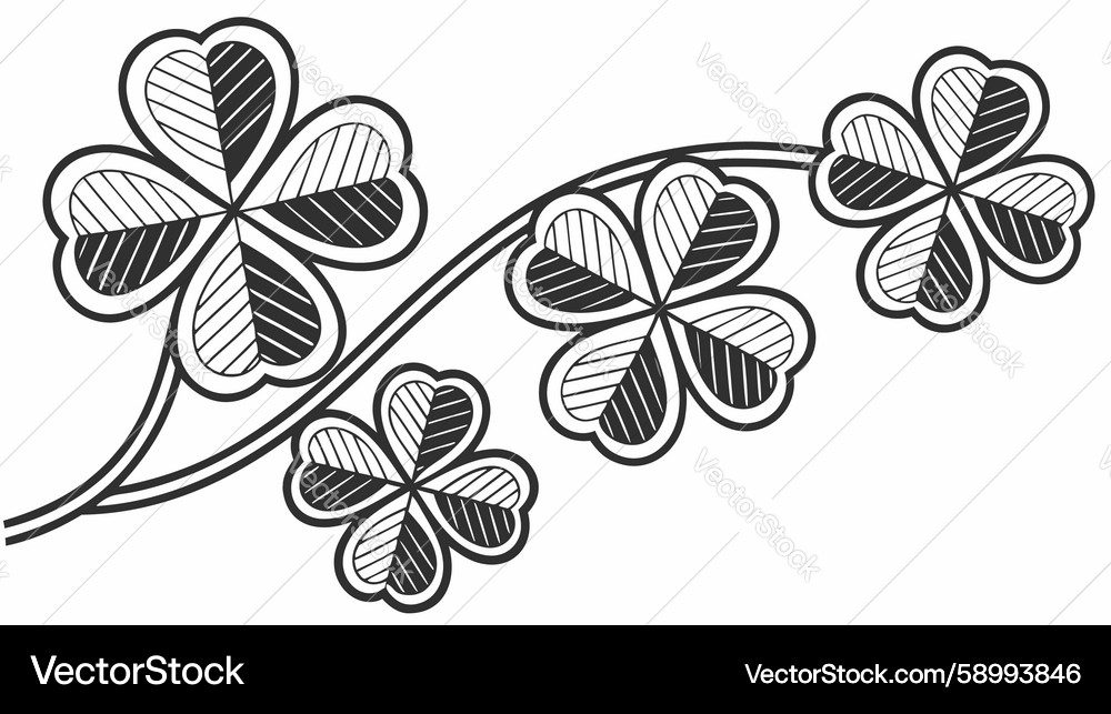 Stylized Clover Branch with Hatch Shading Vector Image