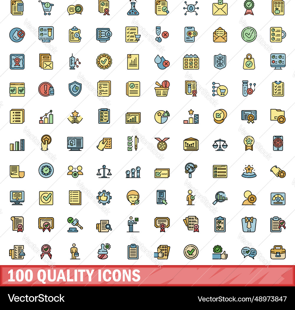 100 quality icons set color line style Vector Image