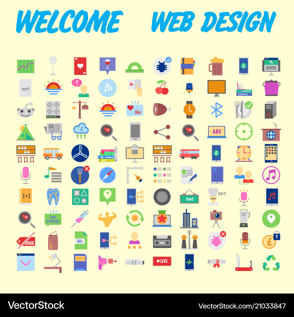 100 universal icons for web design on different vector image