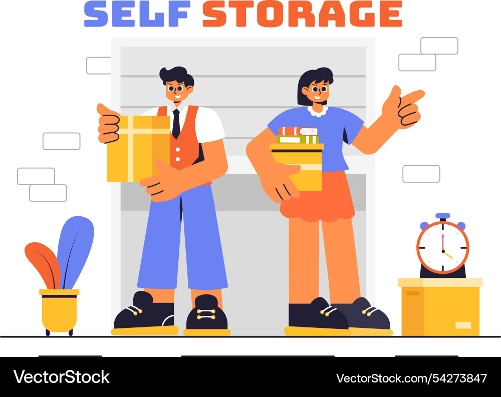 A self storage unit with cardboard boxes filled A self storage unit with cardboard boxes filled vector image