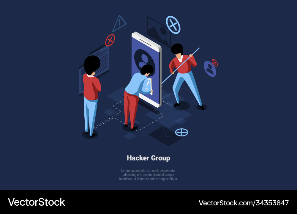 Cartoon with hacker group Cartoon with hacker group vector image