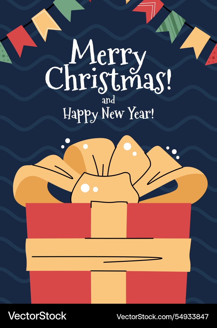 Christmas greeting card with a red gift box Christmas greeting card with a red gift box vector image