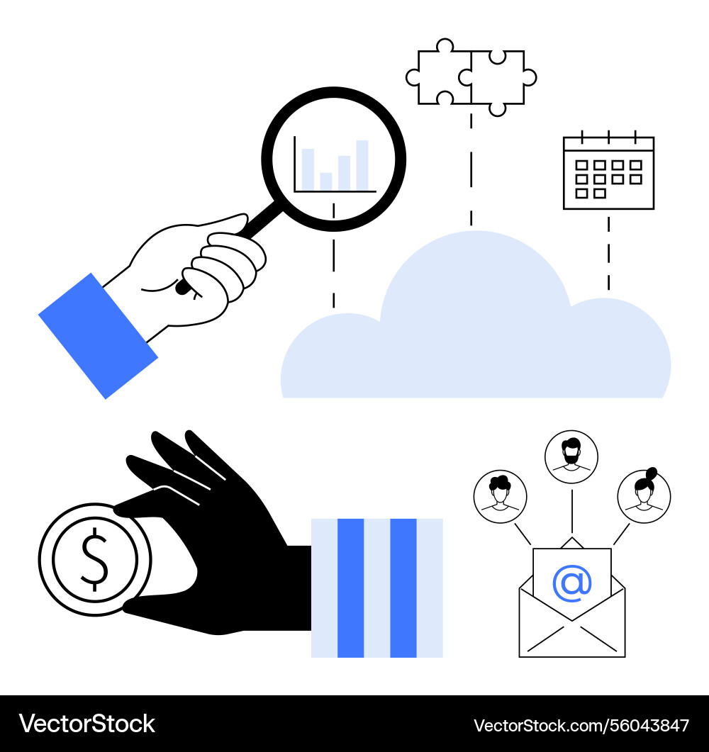 Data analysis teamwork and digital communication Data analysis teamwork and digital communication vector image
