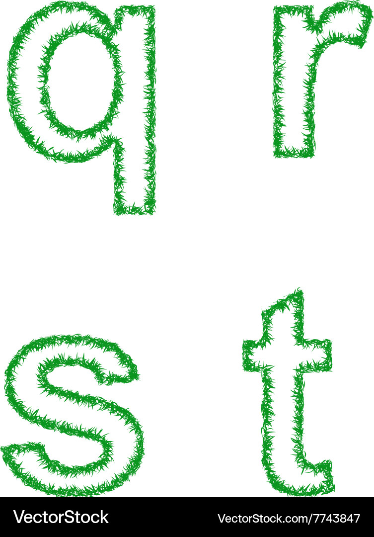 Green grass font set - lowercase letters q r s t Vector Image