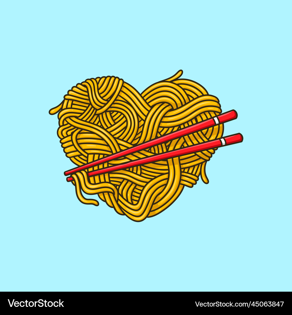 Heart shaped noodle ramen cartoon vector image