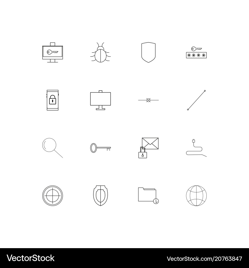 Internet security linear thin icons set outlined vector image