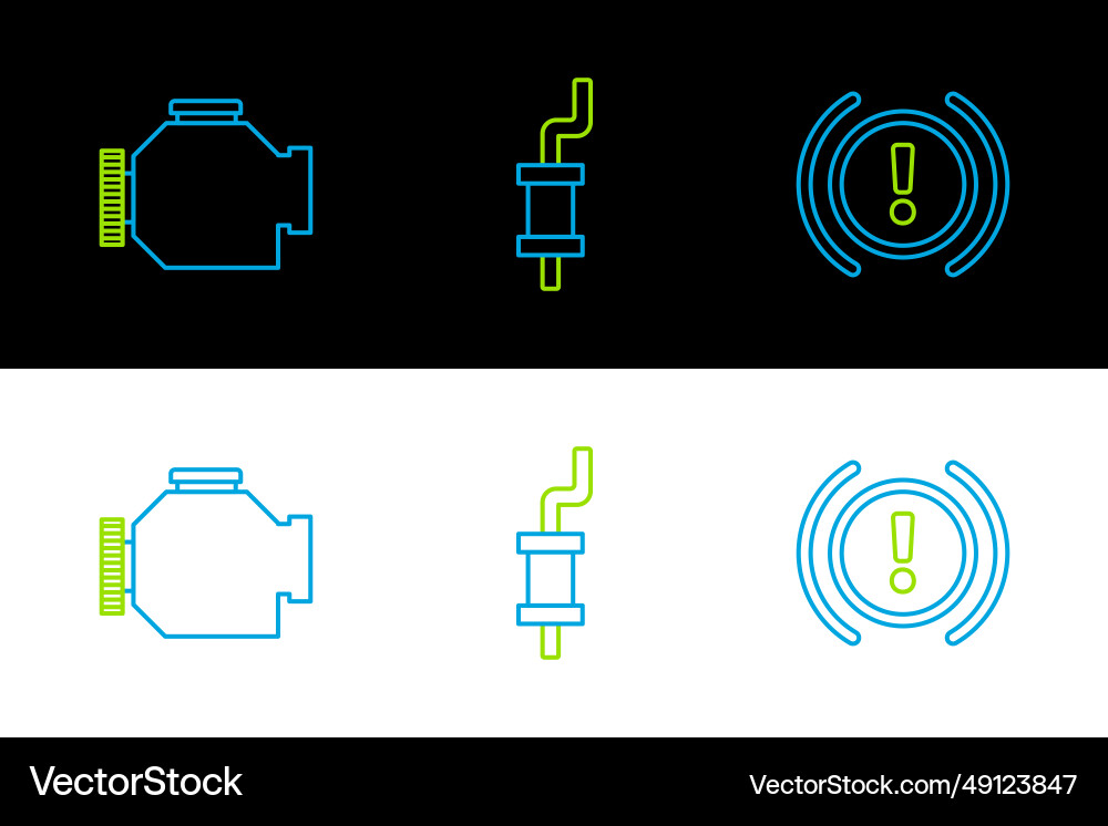 Set line brake system warning check engine Set line brake system warning check engine Vector Image