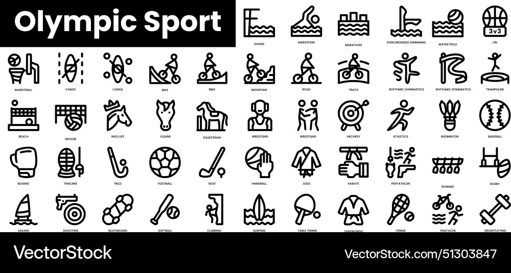 Set of outline olympic sport icons minimalist Set of outline olympic sport icons minimalist vector image