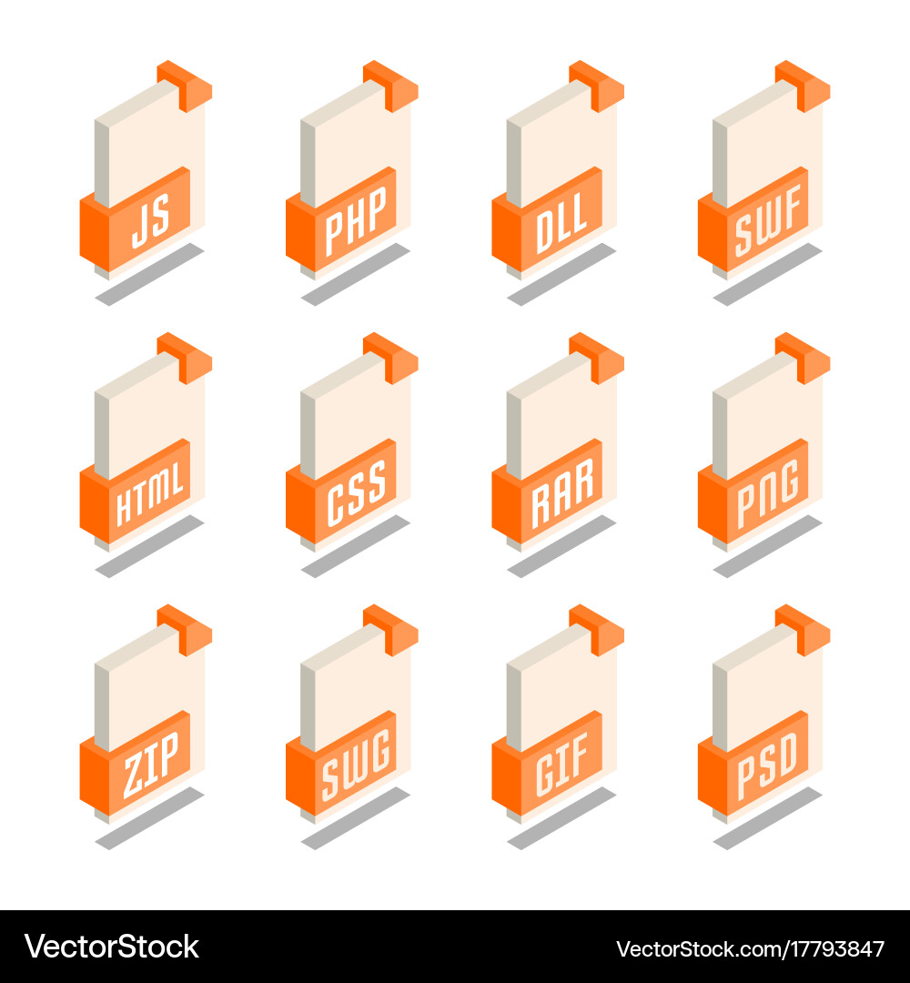 Simple set of file format 3d isometric icons vector image