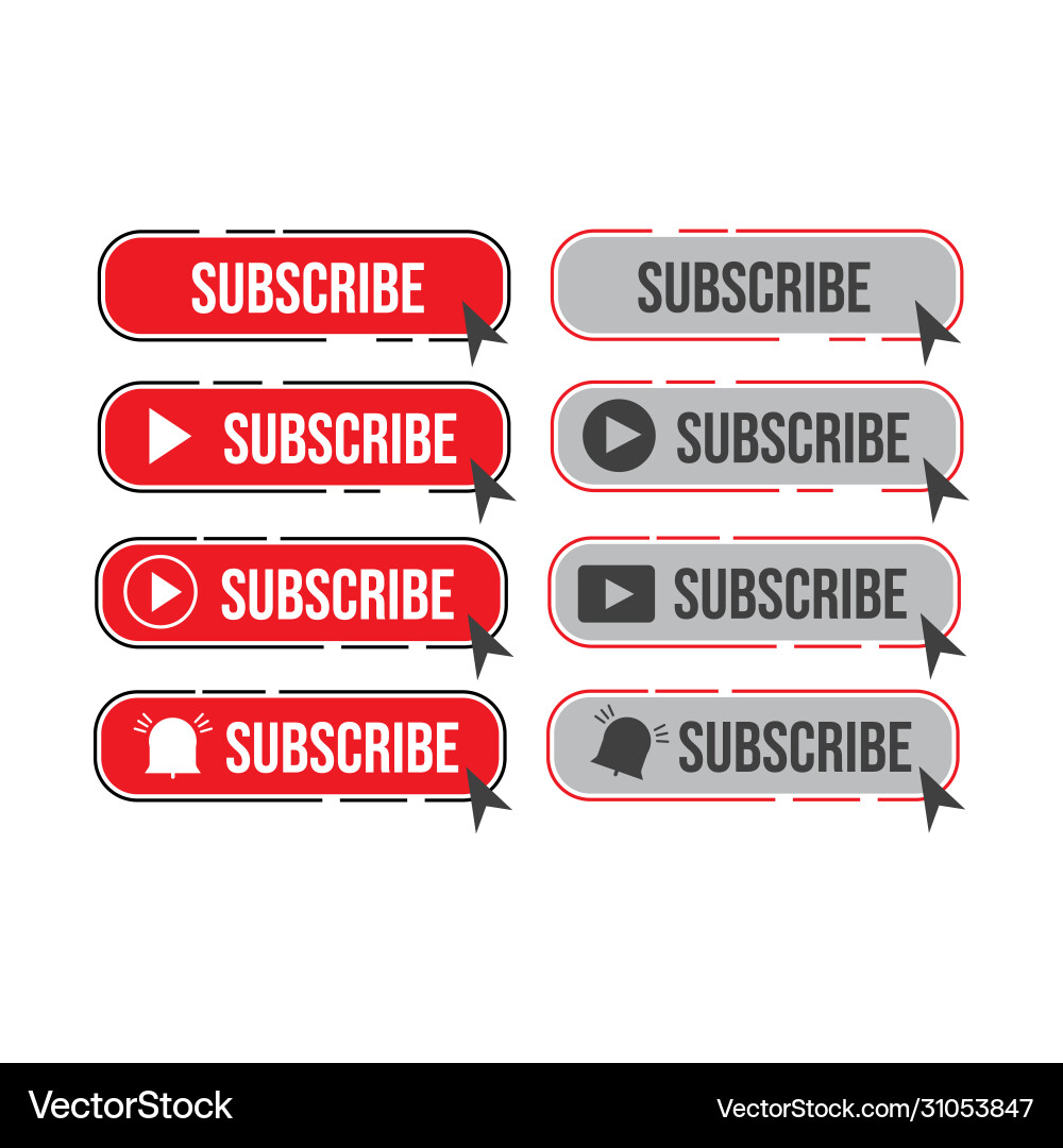 Subscribe button and icon flat set for internet Vector Image