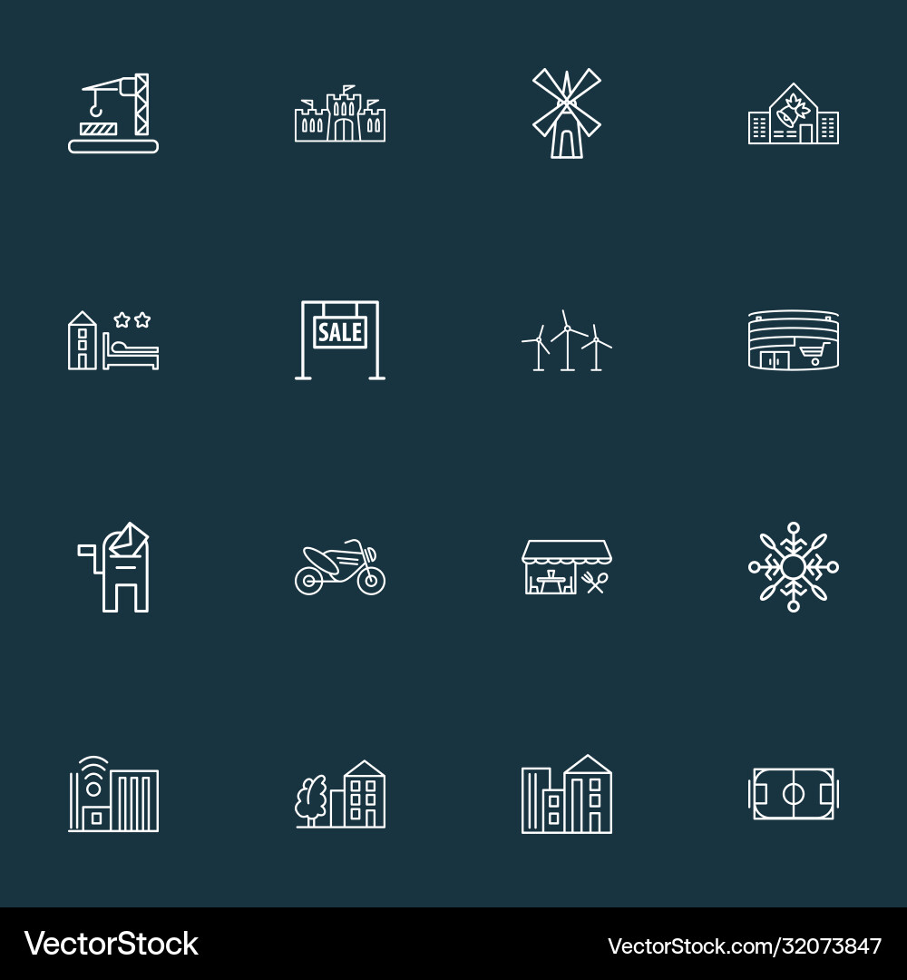Urban icons line style set with school hotel Urban icons line style set with school hotel vector image