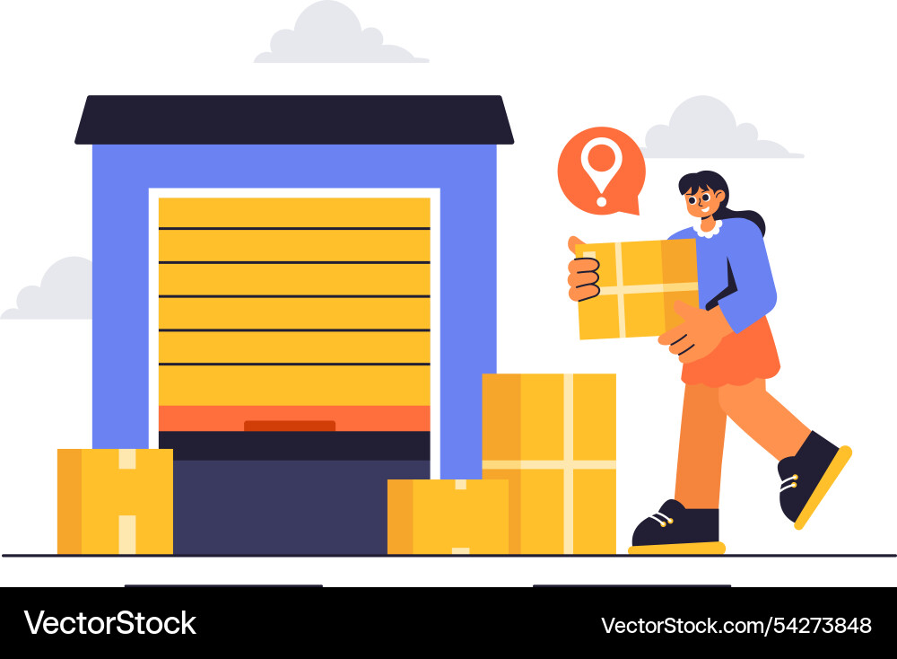A self storage unit with cardboard boxes filled A self storage unit with cardboard boxes filled vector image