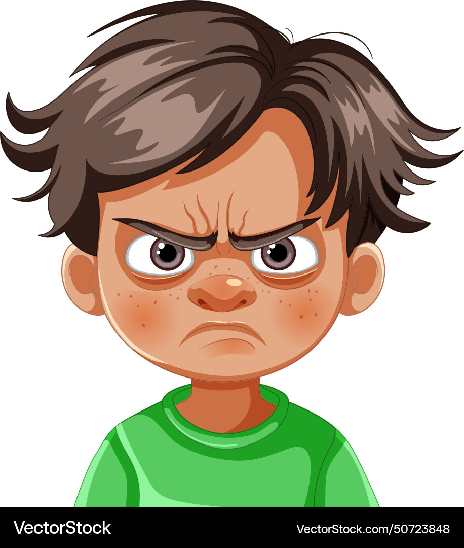 Cartoon of a boy with an angry expression Vector Image