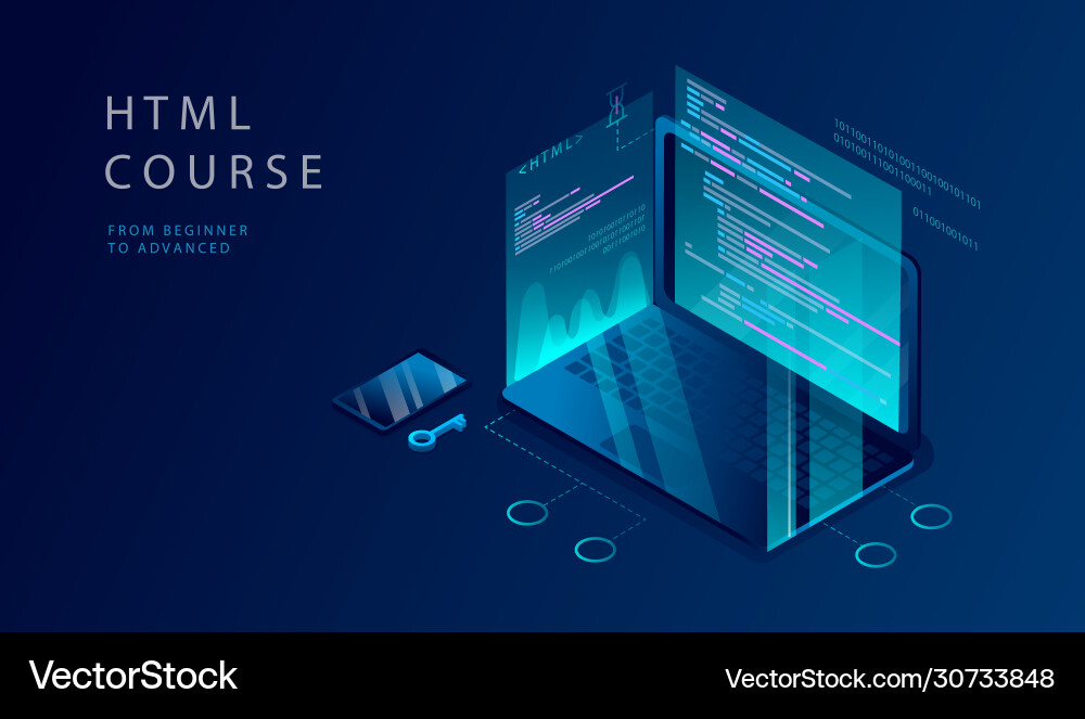 Isometric 3d concept of html course website Isometric 3d concept of html course website vector image