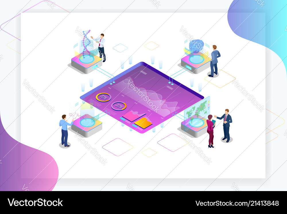 Isometric big data network visualization advanced Vector Image