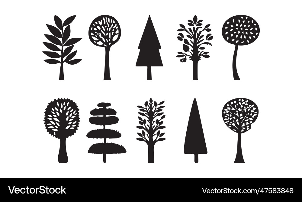 Linocut tree design elements in scandi Linocut tree design elements in scandi vector image