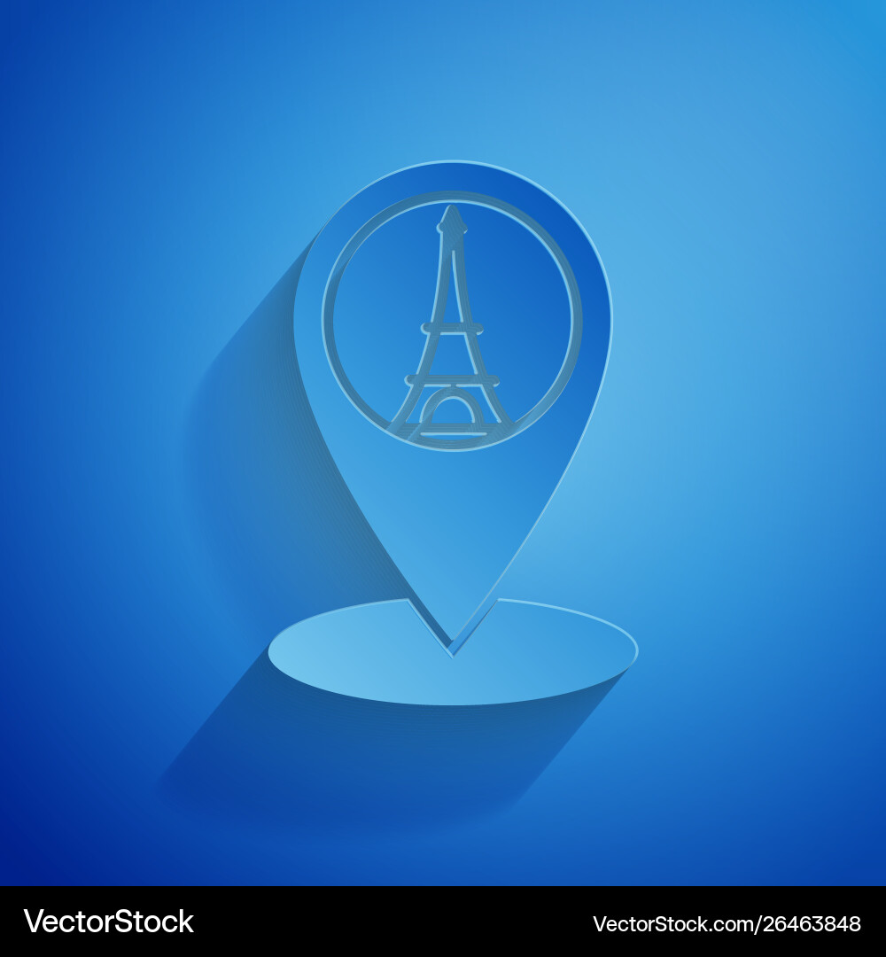 Paper cut map pointer with eiffel tower icon Paper cut map pointer with eiffel tower icon vector image