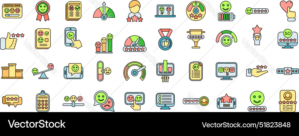 Satisfaction level icons set color line Vector Image