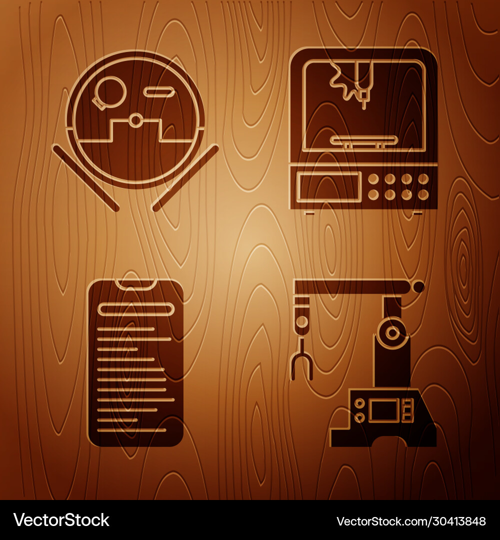 Set assembly line robot vacuum cleaner computer Set assembly line robot vacuum cleaner computer vector image