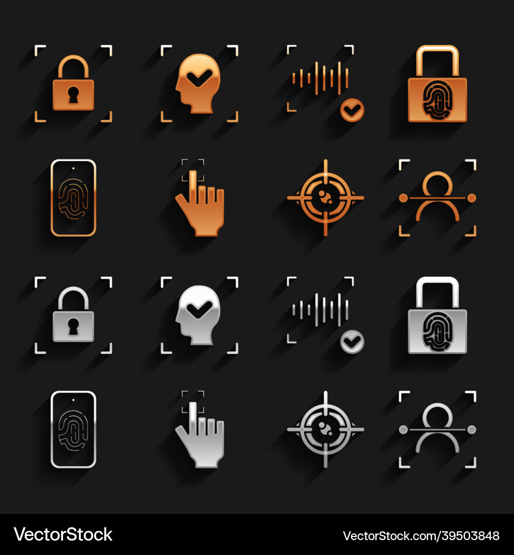 Set fingerprint with lock face recognition eye Set fingerprint with lock face recognition eye vector image