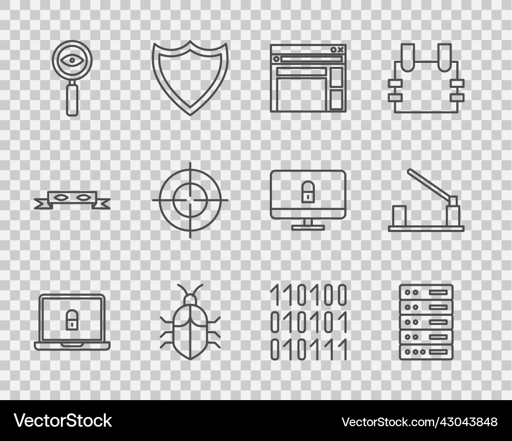 Set line laptop and lock server data web Set line laptop and lock server data web vector image