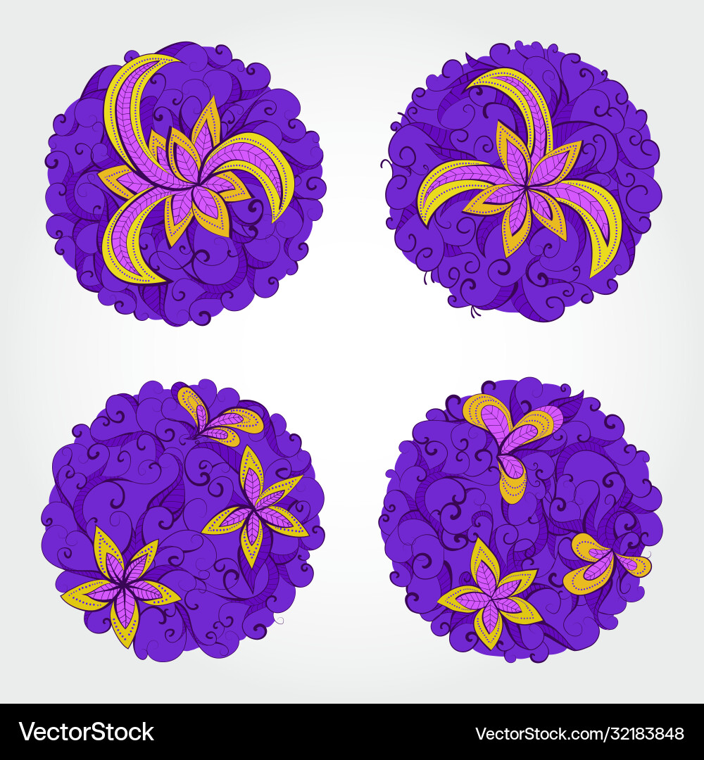 Set round patterns with floral elements Set round patterns with floral elements Vector Image